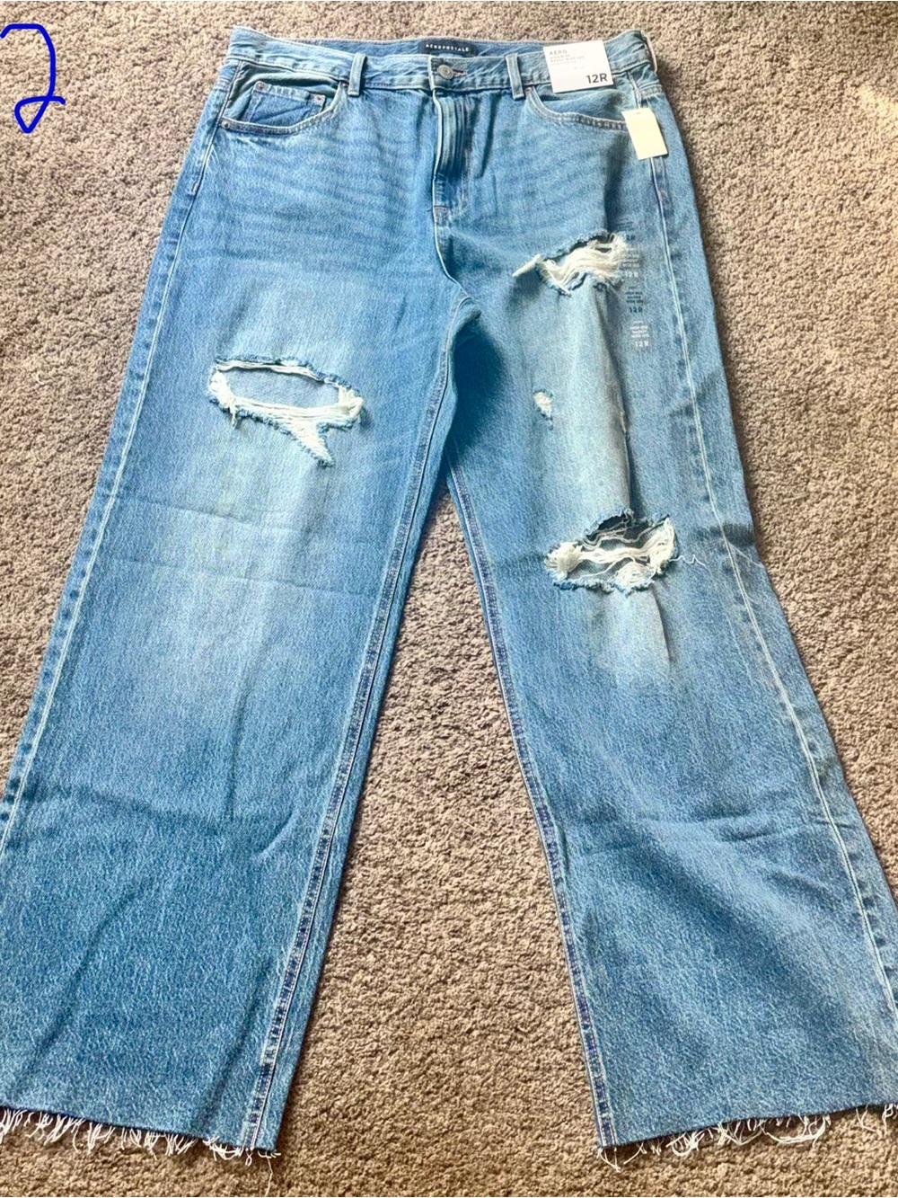 Aeropostale Light Blue Distressed Wide-Leg Jeans
